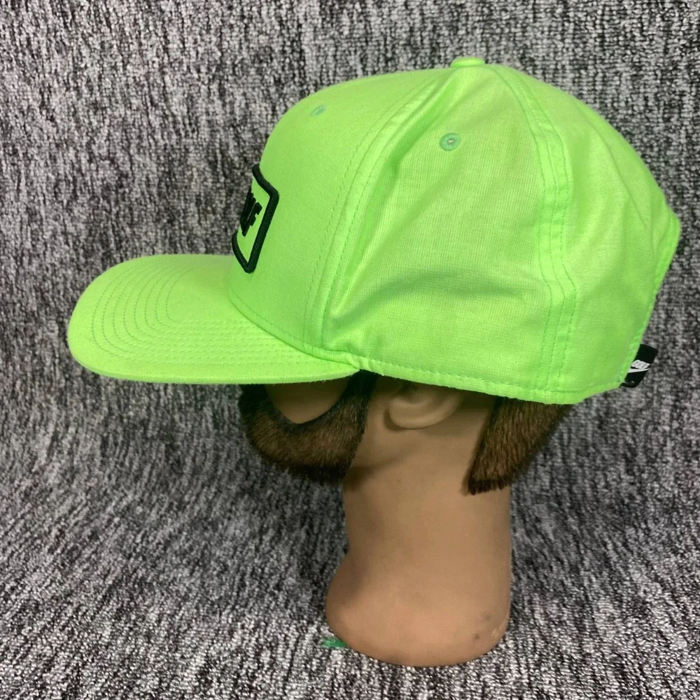 Nike Golf Hat Cap Neon Green Black Patch Leather Strapback Flat Bill Mens OSFM